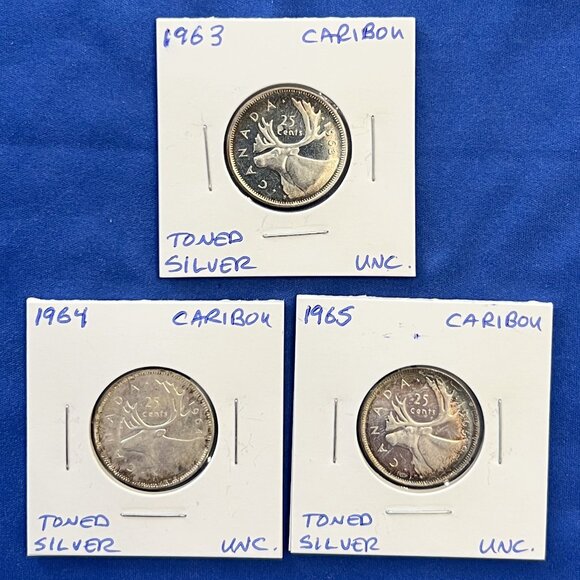 Nicely Toned Set of 9 Mint Uncirculated Silver 1960 to 1968 25¢ Canada Quarters - Picture 5 of 16